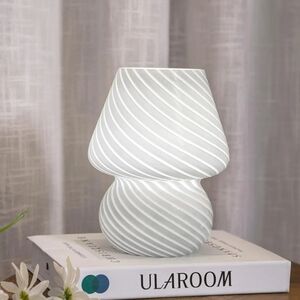 Ularoom NWT Glass Mushroom USB Plug-in Table Lamp Dimmable 7.48"H White Stripe